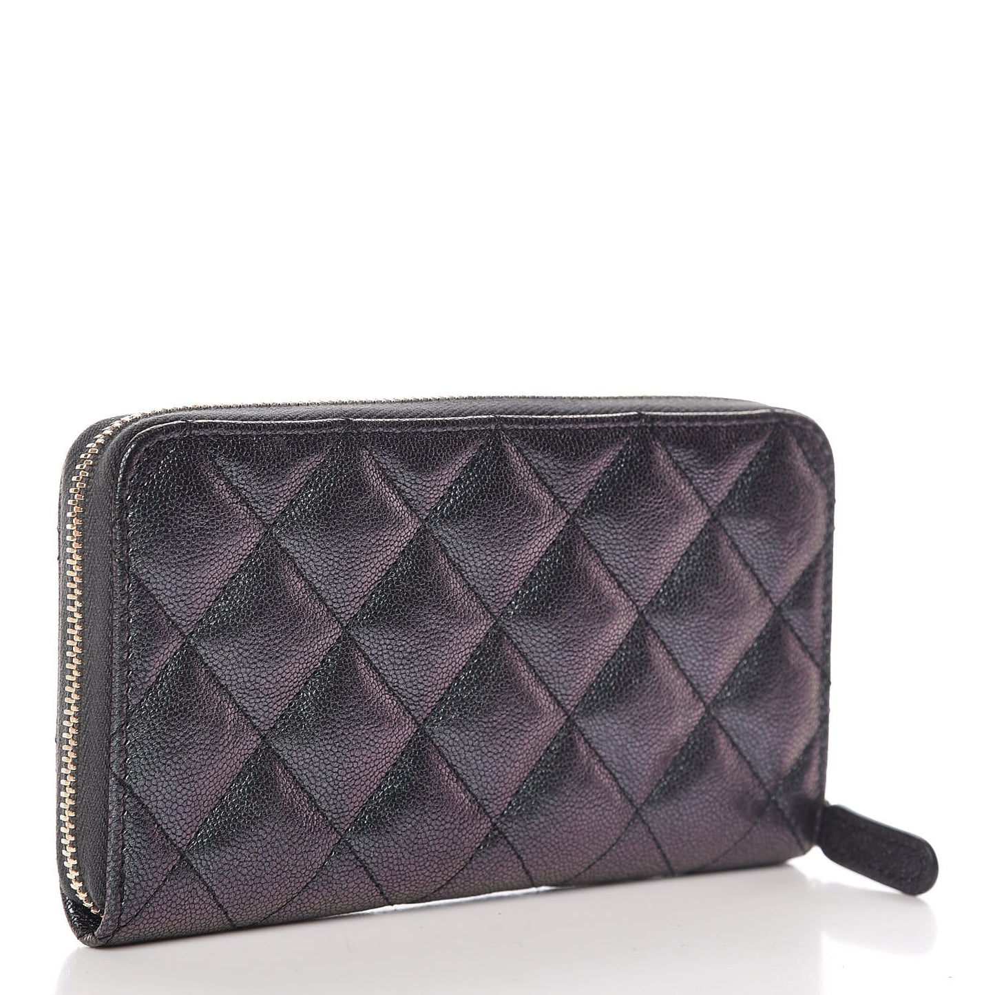 Iridescent Caviar Quilted Medium Zip Around Wallet Black