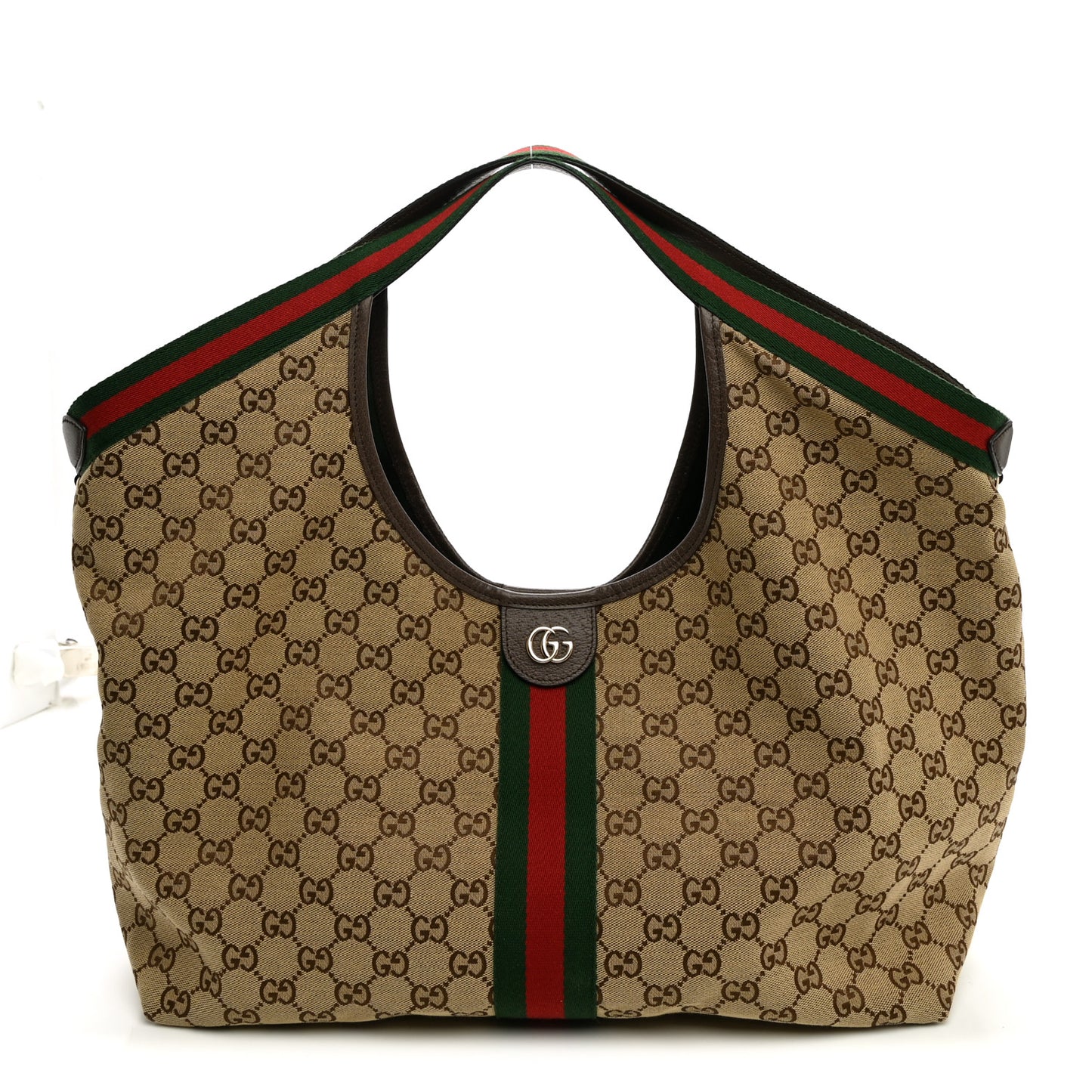 GG Monogram Web Large Giglio Tote Beige Brown