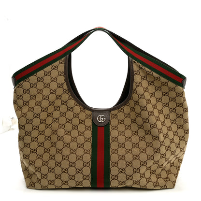 Gucci GG Monogram Web Large Giglio Tote Beige Brown 1 of 11
