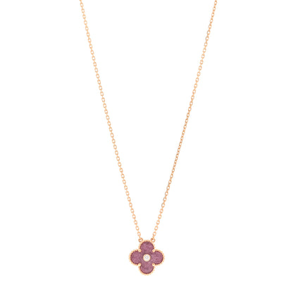 Van Cleef & Arpels 18K Rose Gold Diamond Rhodonite Vintage Alhambra Pendant Necklace 1 of 6