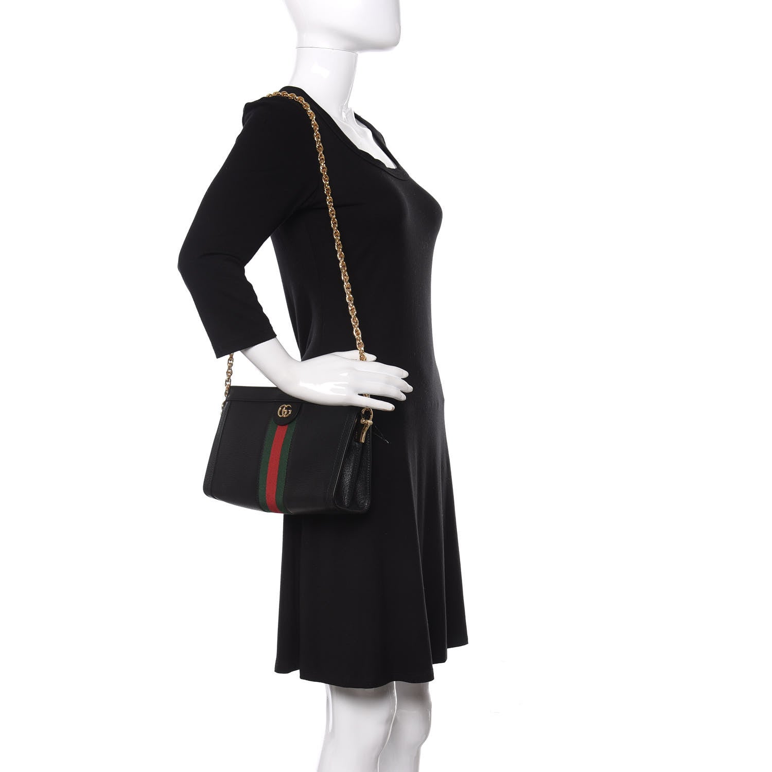 Gucci Calfskin GG Web Small Ophidia Chain Shoulder Bag Black 2 of 10