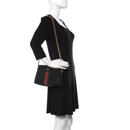 Gucci Calfskin GG Web Small Ophidia Chain Shoulder Bag Black 2 of 10