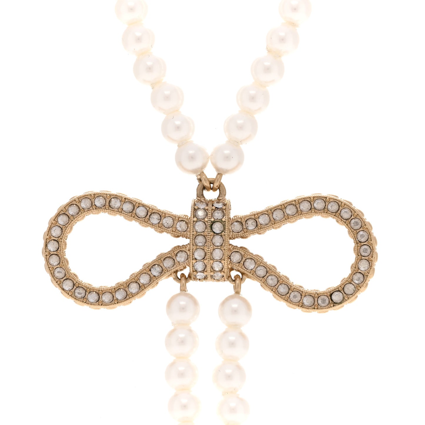 Crystal Pearl Bow Necklace Gold