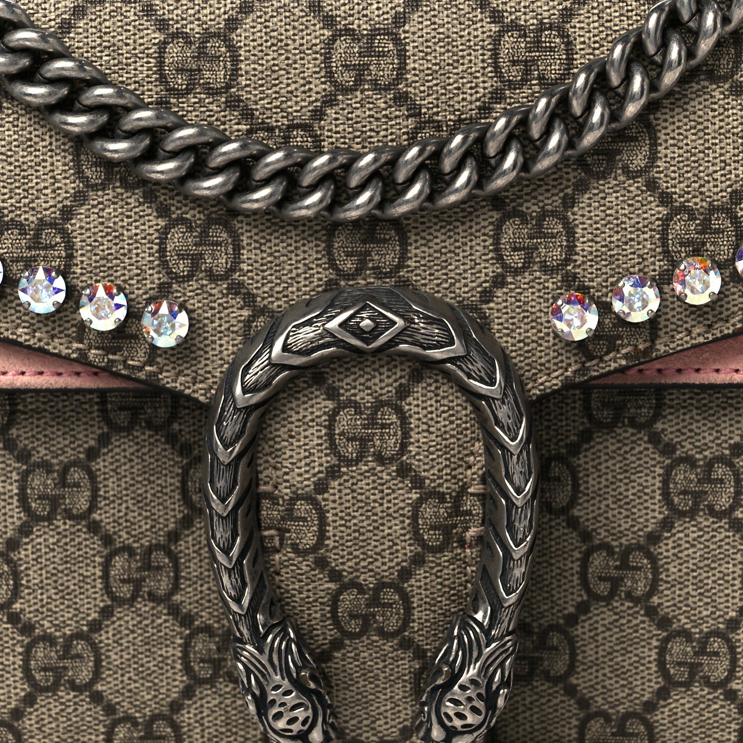 Gucci GG Supreme Monogram Suede Crystal Small Dionysus Shoulder Bag Beige Ebony Light Peonia 8 of 10