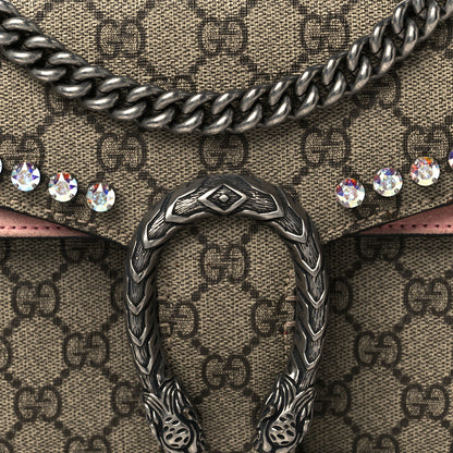 Gucci GG Supreme Monogram Suede Crystal Small Dionysus Shoulder Bag Beige Ebony Light Peonia 8 of 10