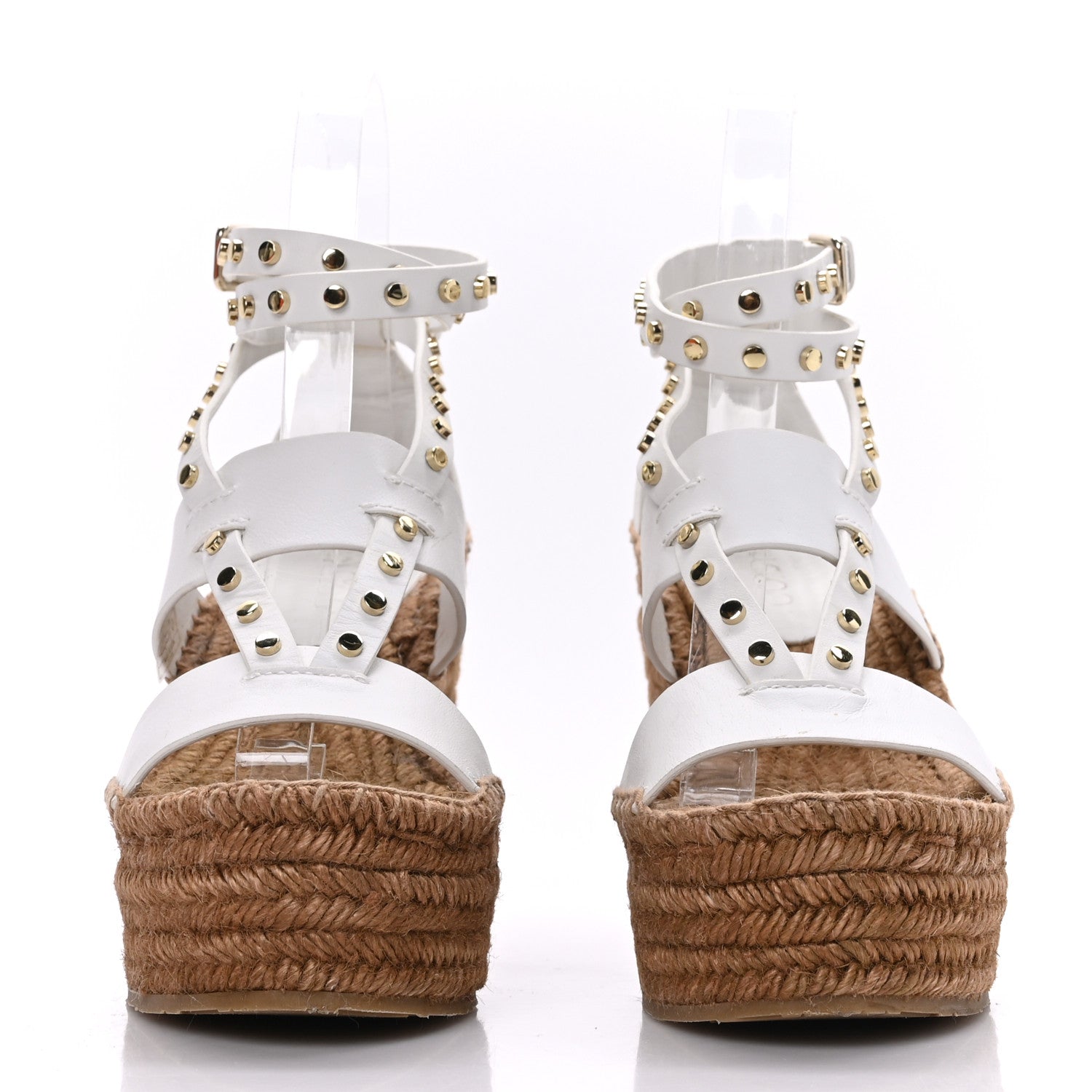 Jimmy Choo Calfskin Studded Danica 80 Espadrille Wedge Sandals 36.5 White 2 of 7