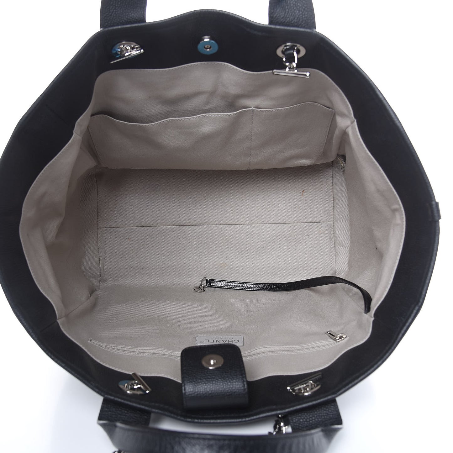 Glazed Calfskin Large Deauville Tote Black