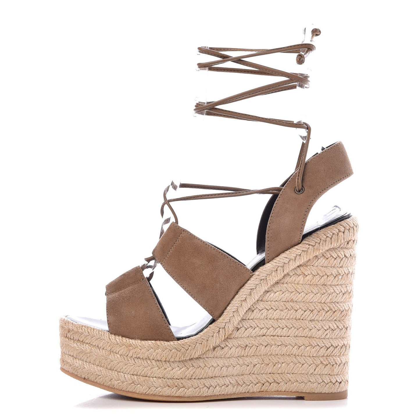 Kid Scamosciato Espadrille Lace Up Wedges 38.5 New Sigaro