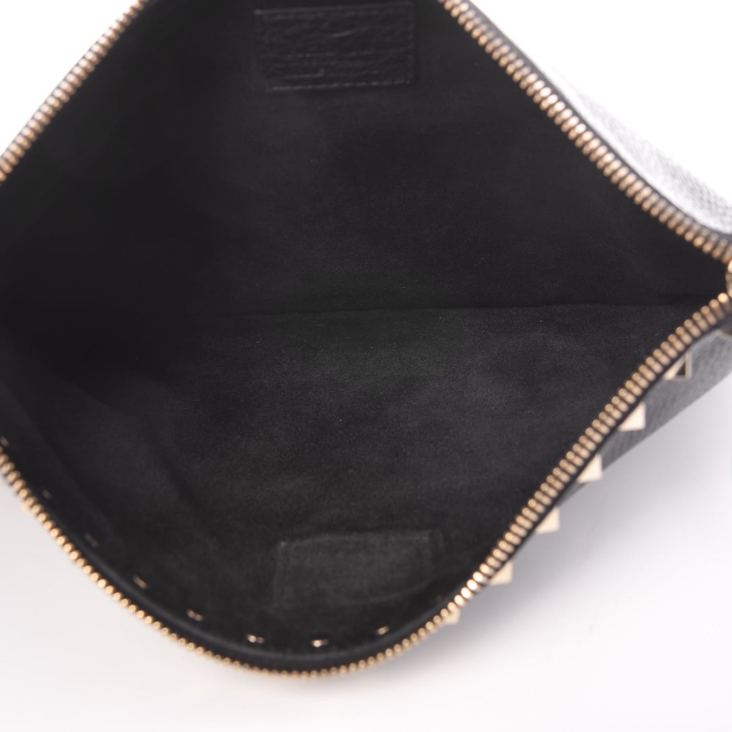 Pebbled Calfskin Large Rockstud Zip Pouch Black