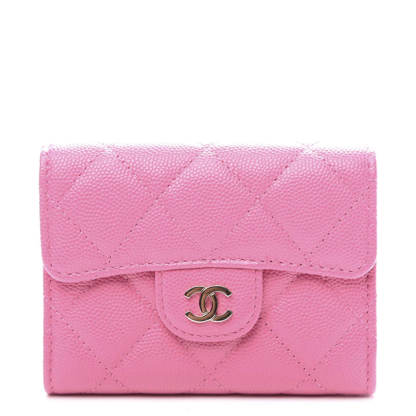Caviar Quilted Flap Card Holder Wallet Pink