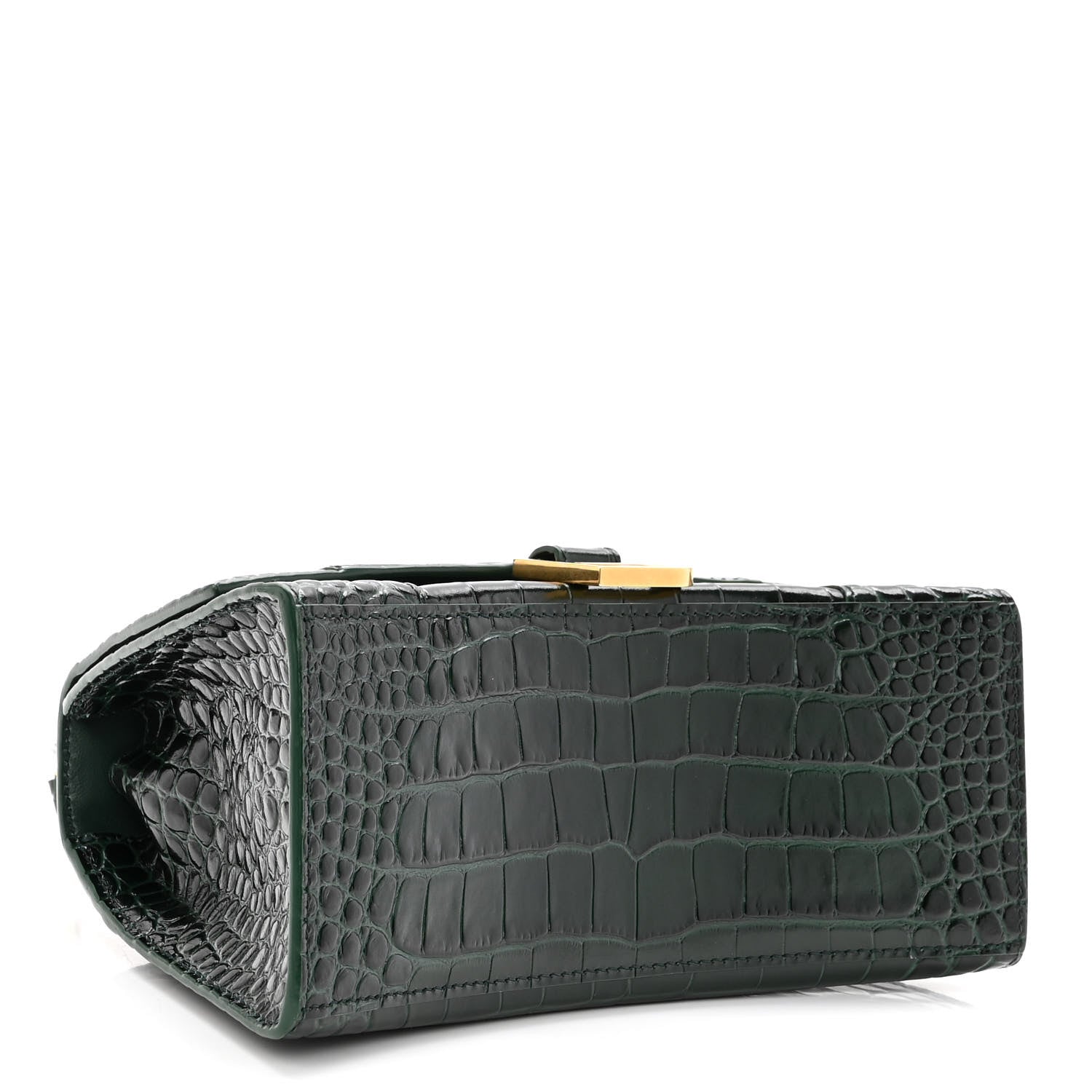 Balenciaga Shiny Calfskin Crocodile Embossed Small Hourglass Top Handle Bag Forest Green 4 of 9