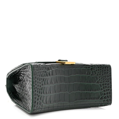 Balenciaga Shiny Calfskin Crocodile Embossed Small Hourglass Top Handle Bag Forest Green 4 of 9