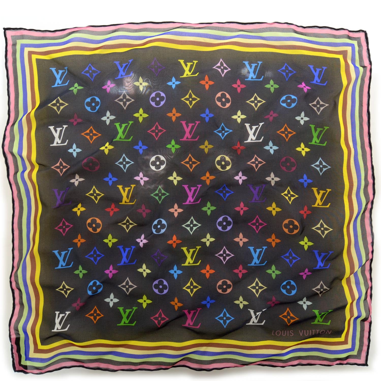 Louis Vuitton Silk Monogram Multicolor Square Scarf Black 1 of 4