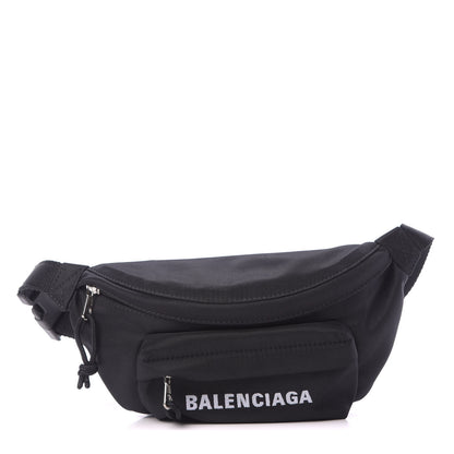 Balenciaga Sport Nylon Logo Embroidered Wheel Belt Bag Black White 1 of 10