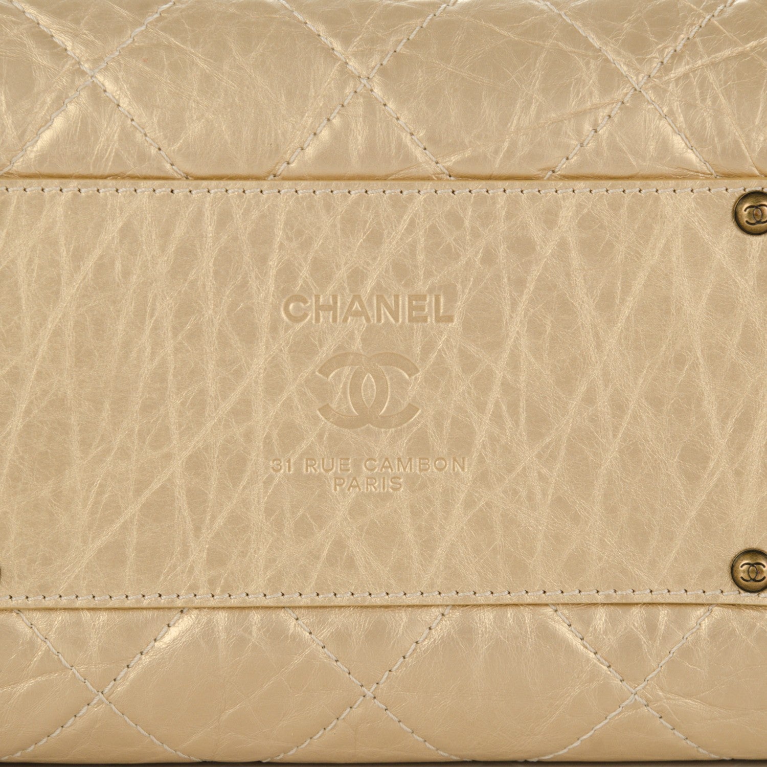 Chanel Metallic Aged Calfskin Quilted Large Secret Tag Bowling Bag Gold 6 of 8