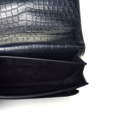 Saint Laurent Calfskin Crocodile Embossed Medium Monogram Sunset Black 5 of 8