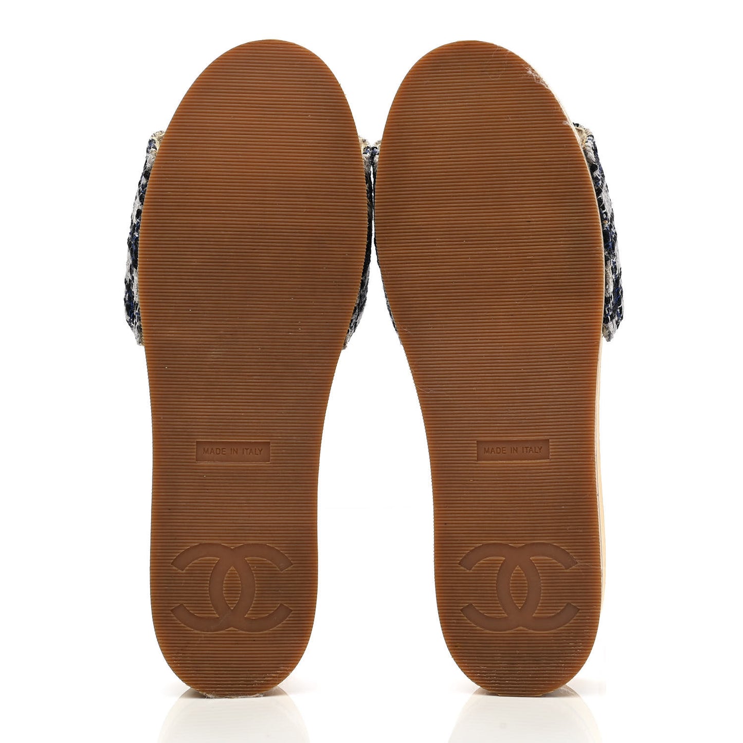 Tweed Mixed Fibers Cork CC Mule Sandal 37 Navy Blue White Blue