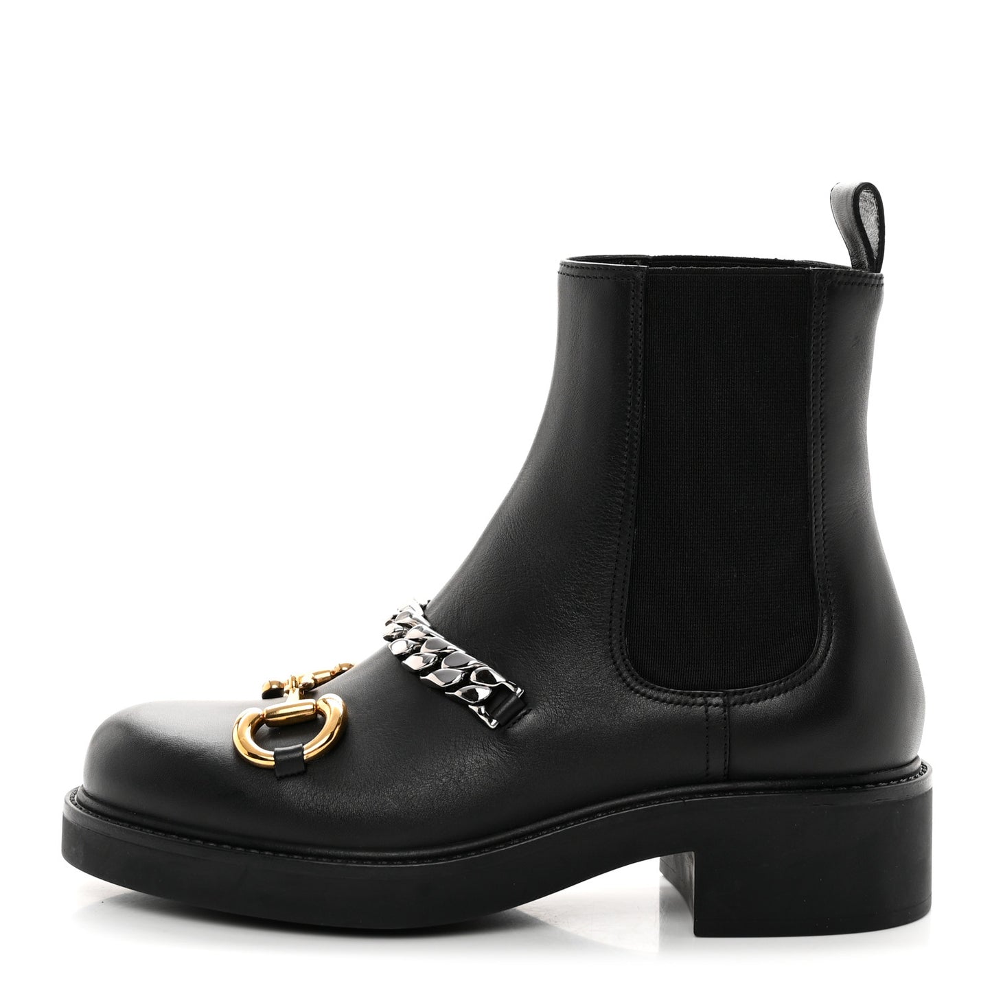 Flores Calfskin Horsebit Chain Ankle Boots 37 Black