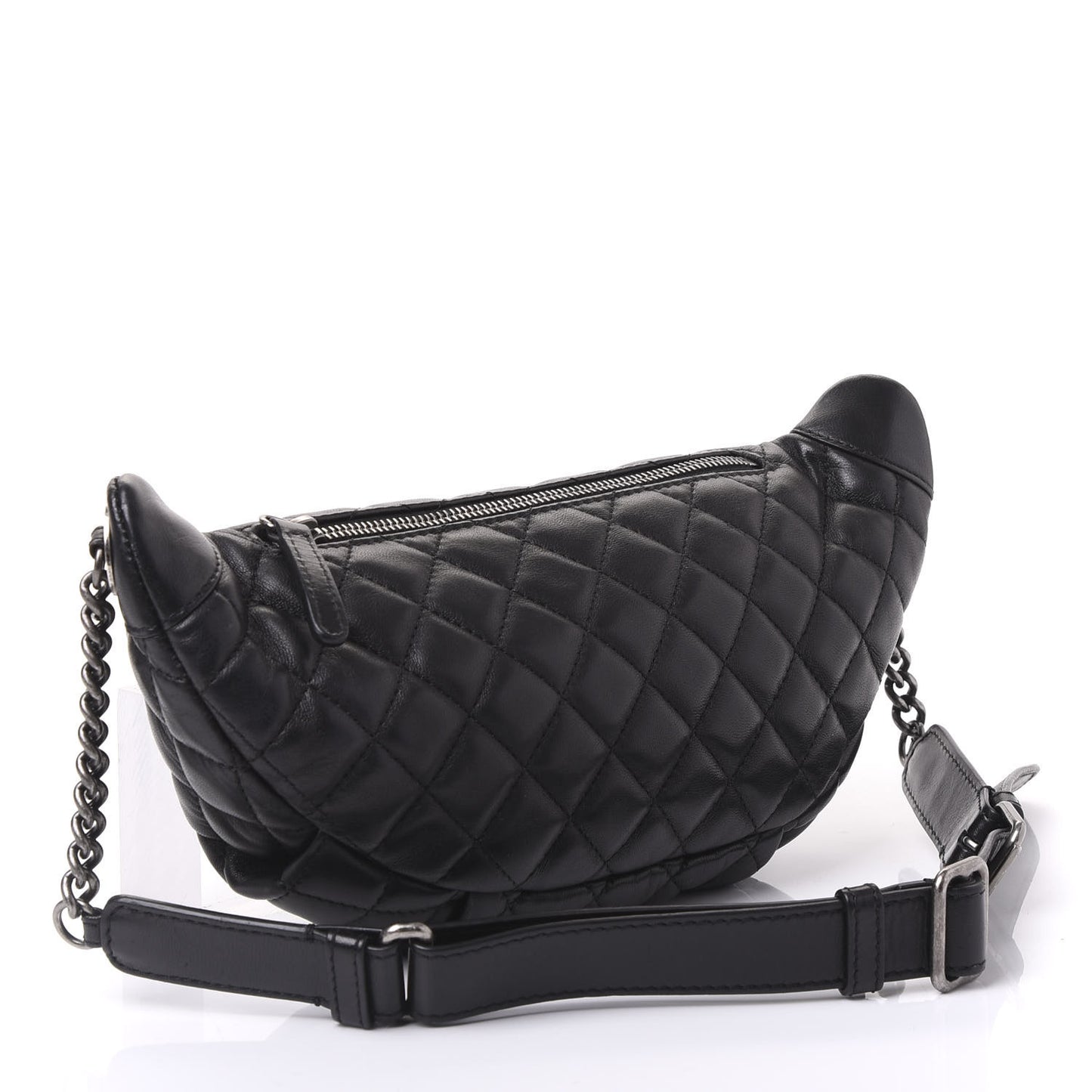 Lambskin Quilted Banane Waist Bag Fanny Pack Black