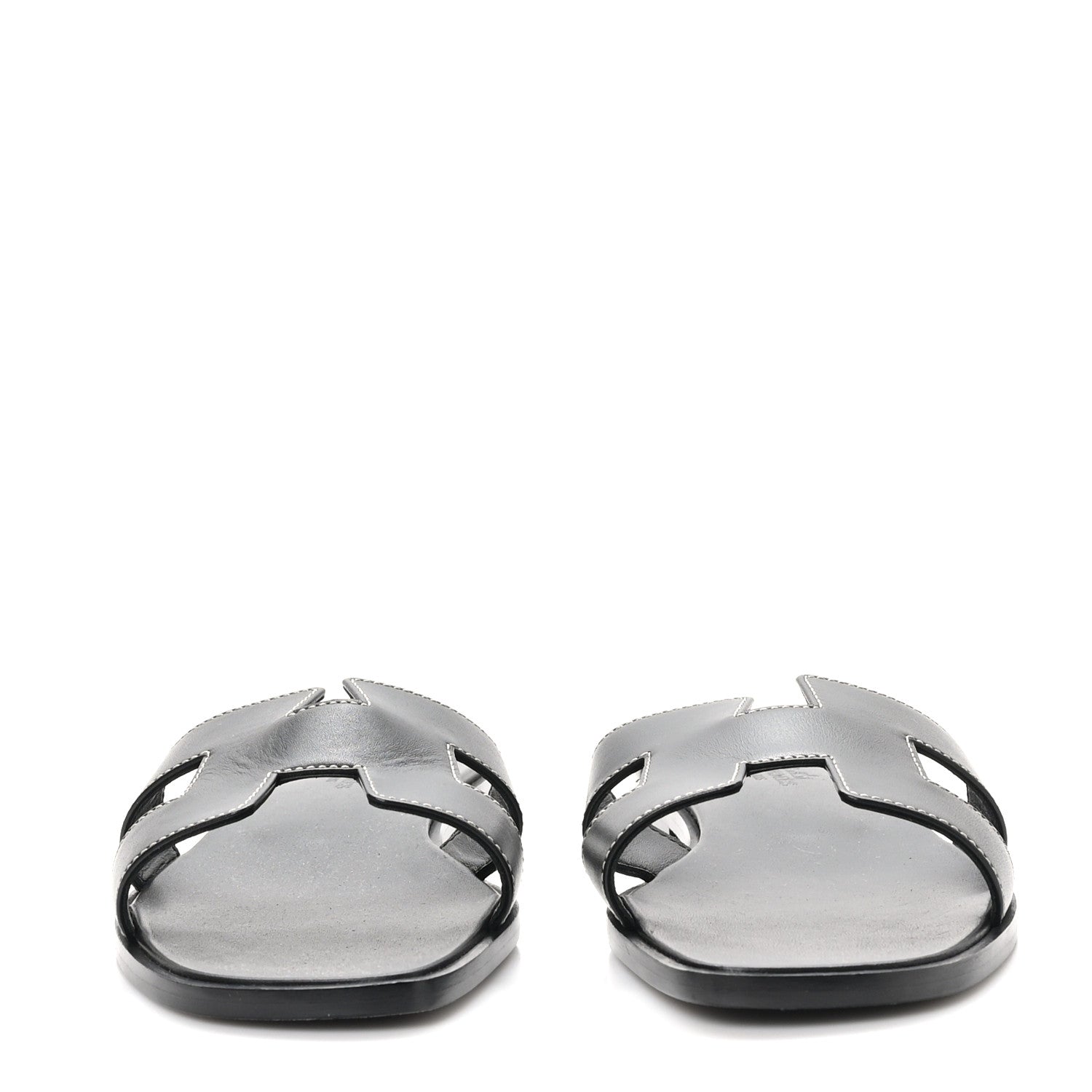 Hermes Box Calfskin Oran Sandals 39.5 Black 3 of 9
