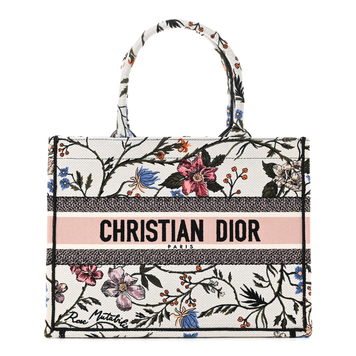 Christian Dior Canvas Embroidered Medium Rosa Mutabilis Book Tote Multicolor 1 of 10