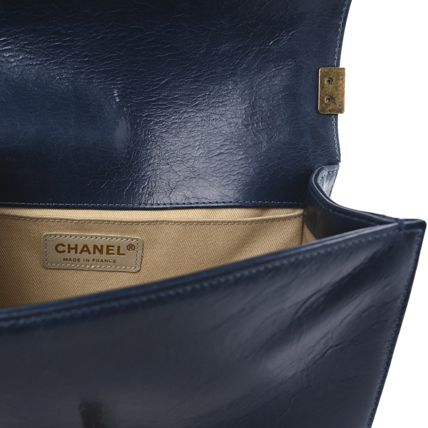 Glazed Calfskin Quilted Medium Boy Flap Blue