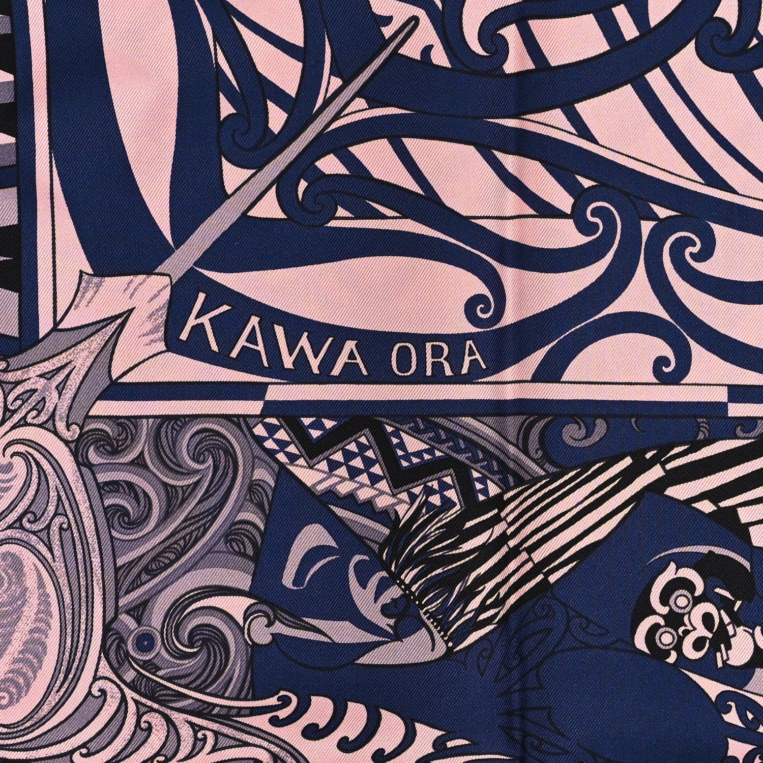 Hermes Silk Kawa Ora Scarf 90 Rose Thé Marine Black 4 of 4