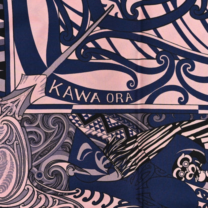 Hermes Silk Kawa Ora Scarf 90 Rose Thé Marine Black 4 of 4