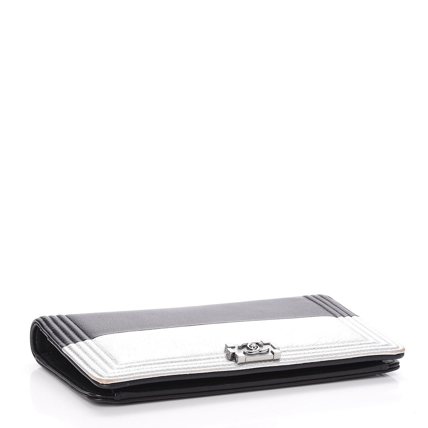 Metallic Goatskin Calfskin Boy Yen Wallet Silver Black