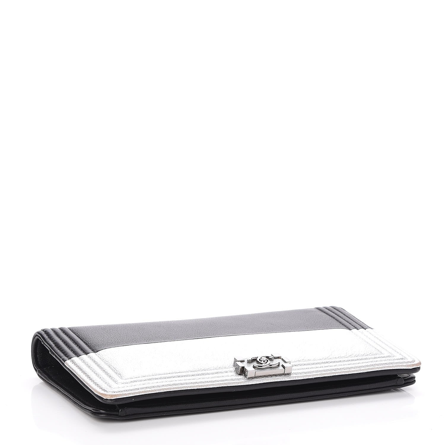 Chanel Metallic Goatskin Calfskin Boy Yen Wallet Silver Black 4 of 9