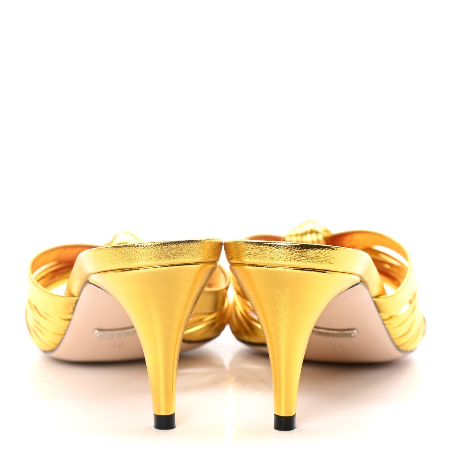 Metallic Nappa Crawford Knotted Mid Heel Slides 38 Gold