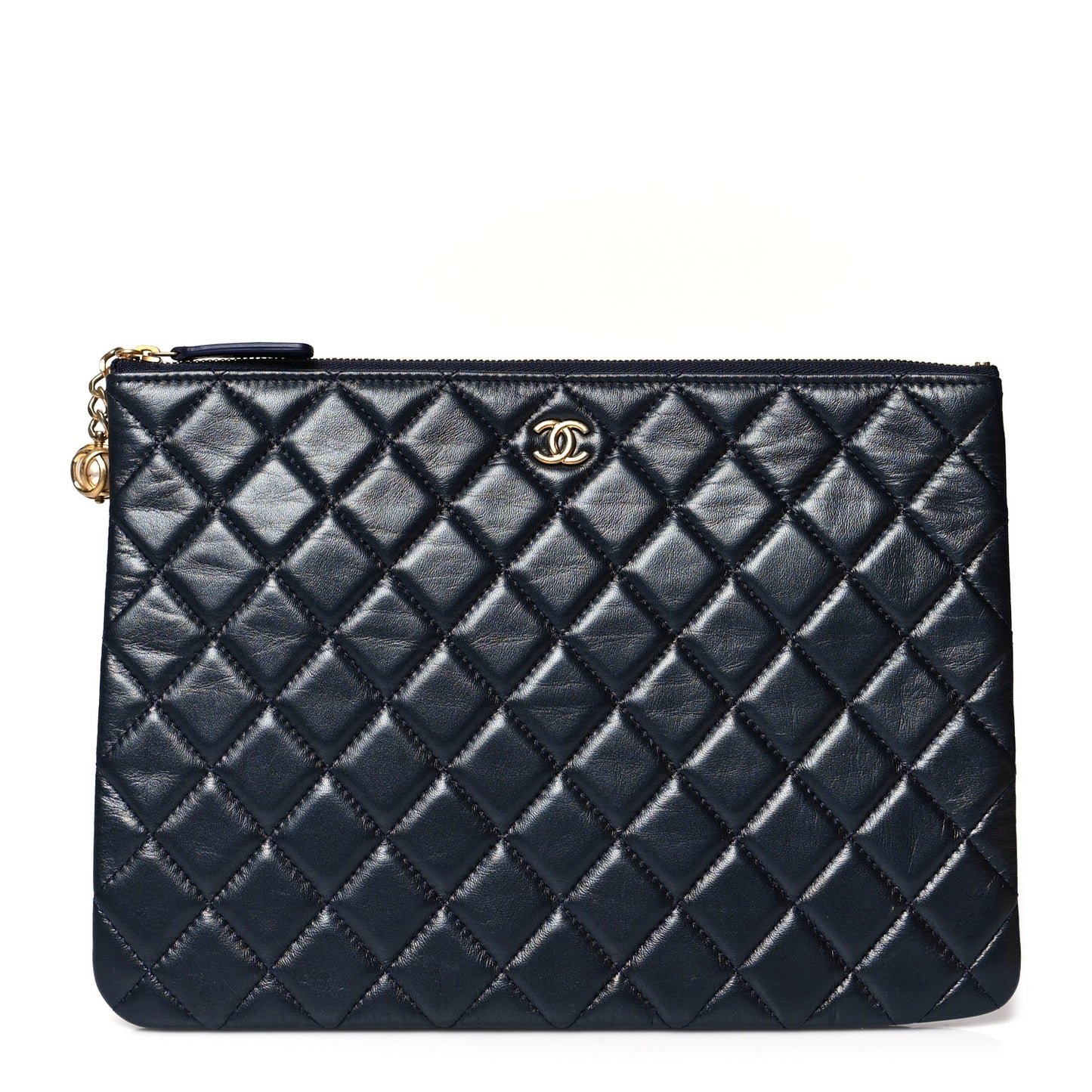 Lambskin Quilted Pearl Crush Medium Cosmetic Case Dark Blue