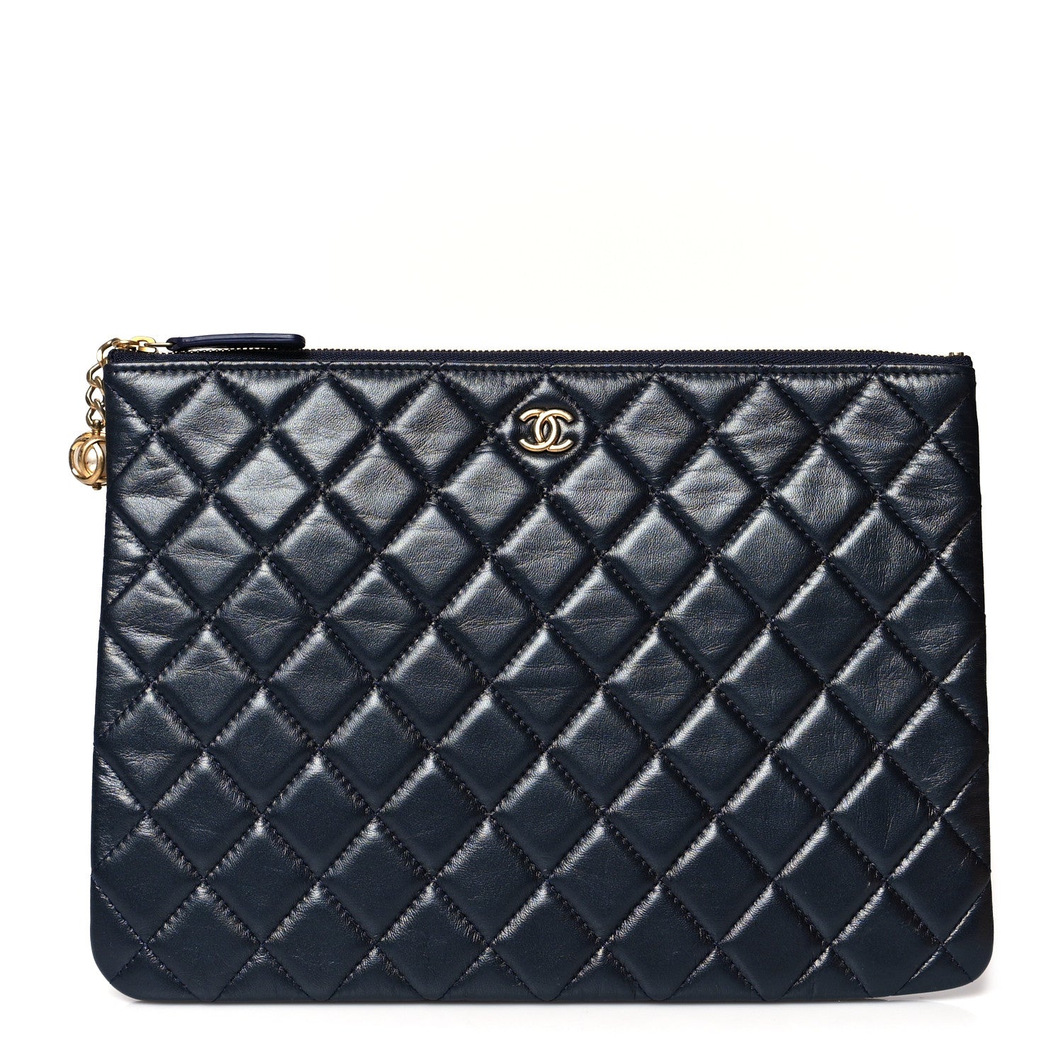 Chanel Lambskin Quilted Pearl Crush Medium Cosmetic Case Dark Blue 1 of 8