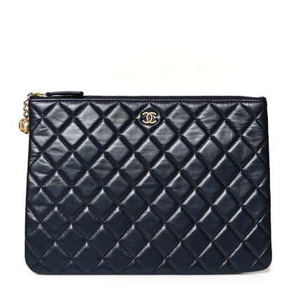 Chanel Lambskin Quilted Pearl Crush Medium Cosmetic Case Dark Blue 1 of 8