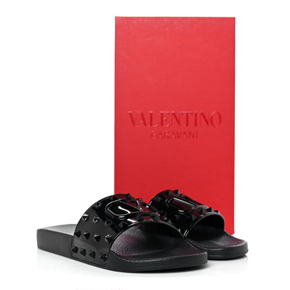 Valentino Garavani Patent Rubber Mens Rockstud VLogo Slide Sandals 42 Black 7 of 7