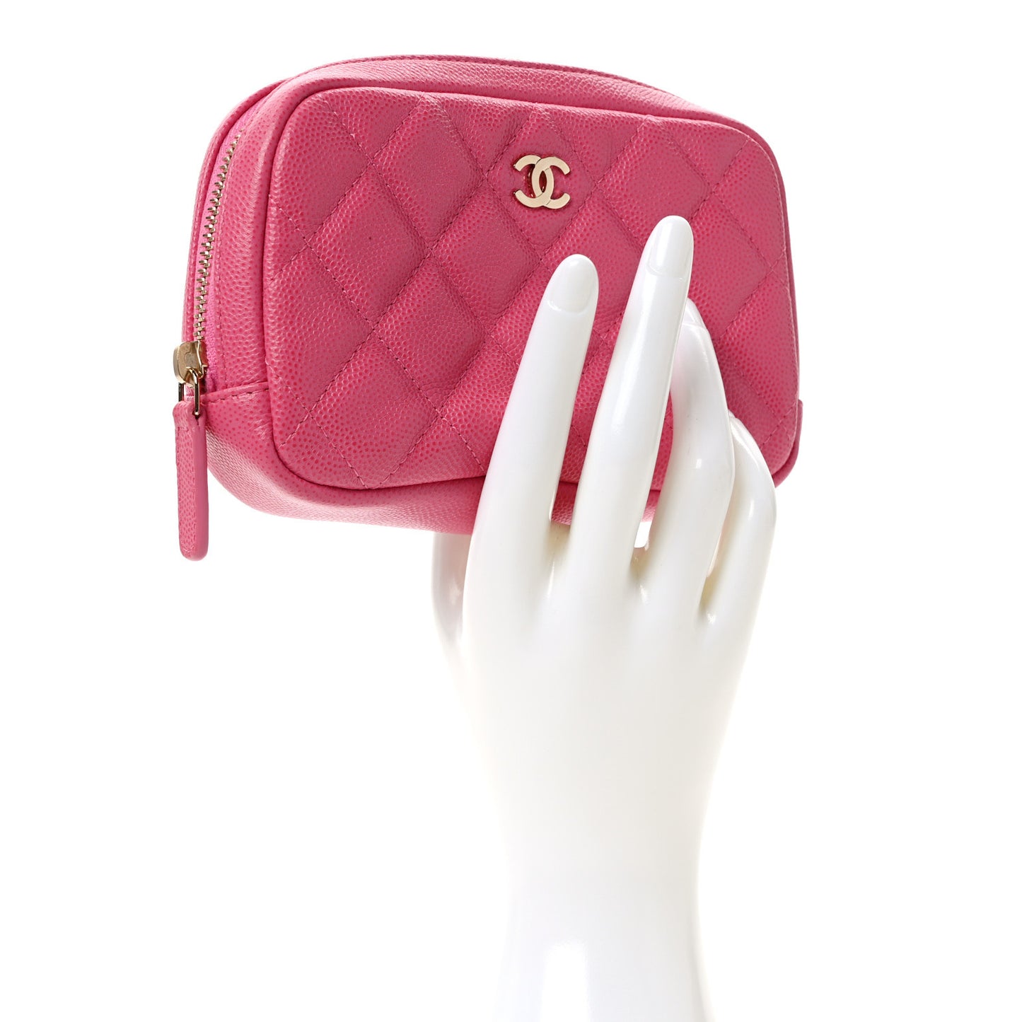 Caviar Quilted Small Curvy Pouch Cosmetic Case Pink