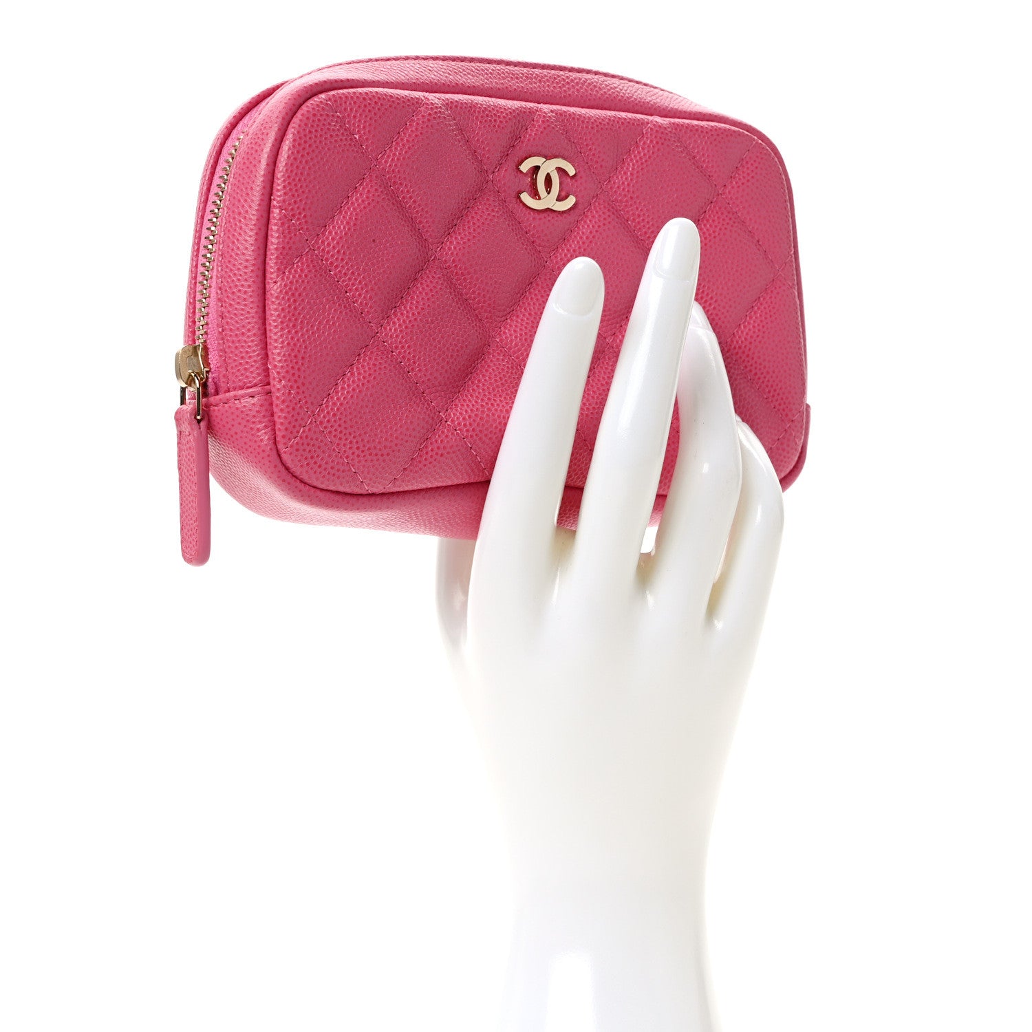 Chanel Caviar Quilted Small Curvy Pouch Cosmetic Case Pink 2 of 8