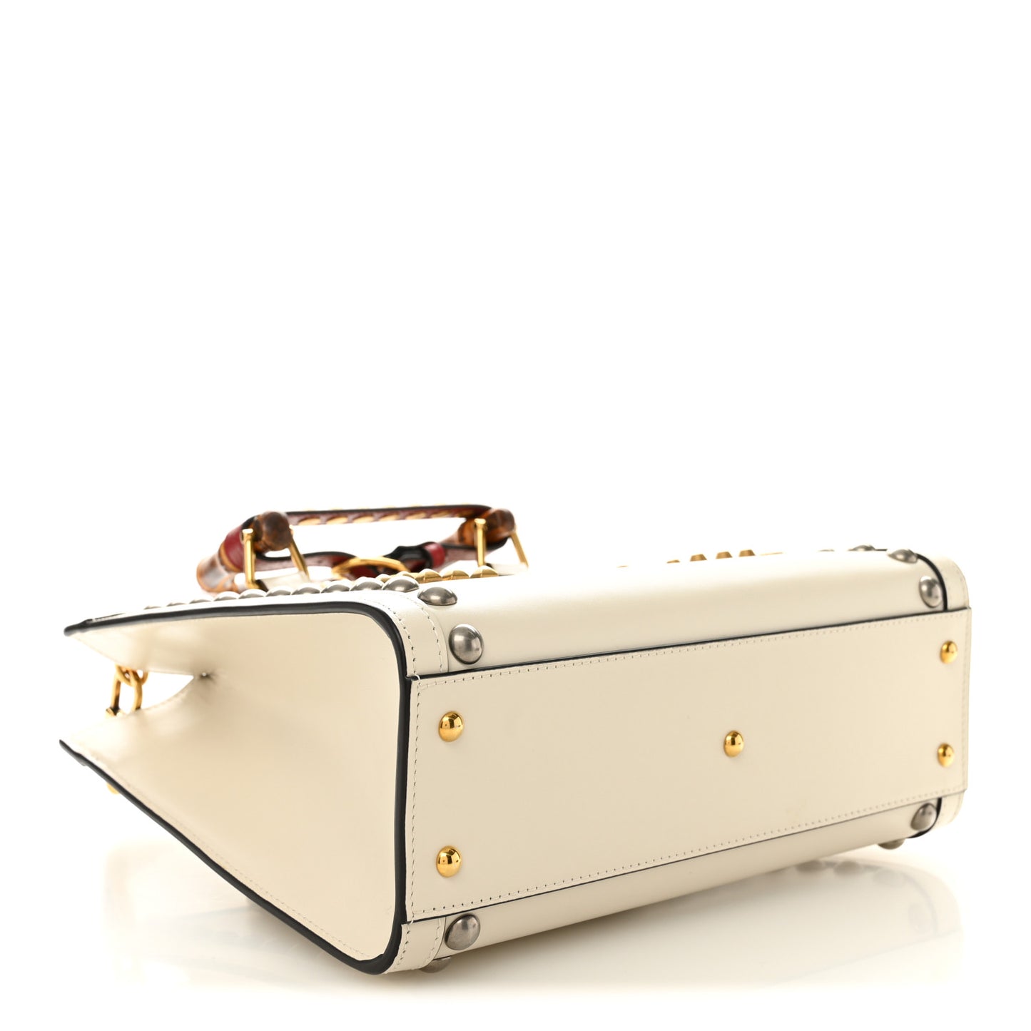 Calfskin Studded Loved Small Diana Tote Bag Mystic White Hibiscus Red