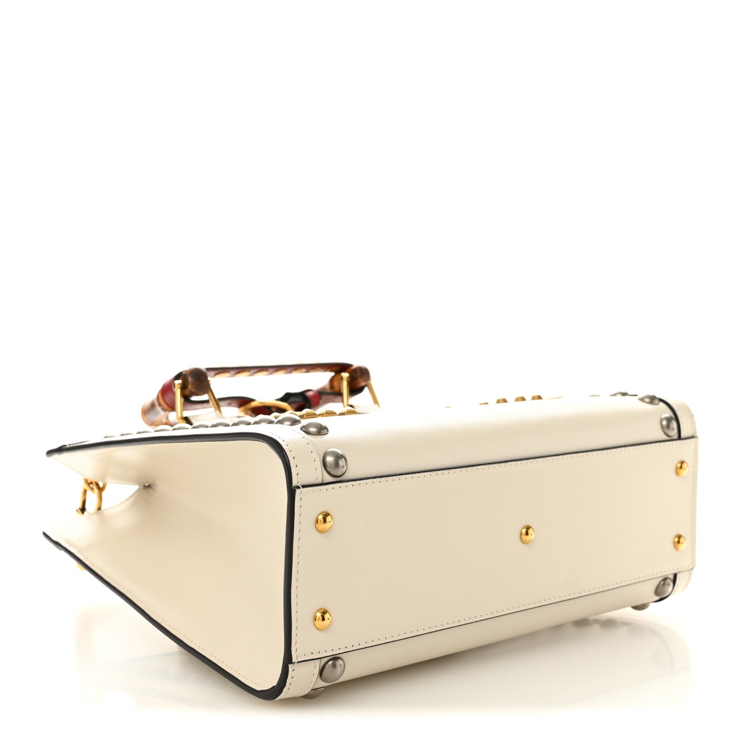 Gucci Calfskin Studded Loved Small Diana Tote Bag Mystic White Hibiscus Red 4 of 11