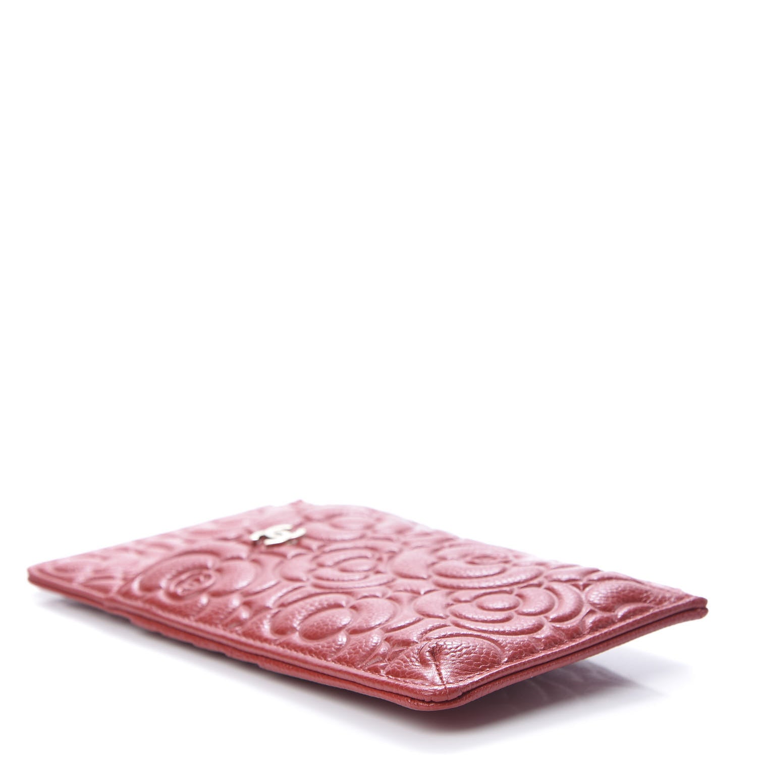 Chanel Caviar Camellia Embossed Classic Flat Wallet Pouch Red 4 of 8