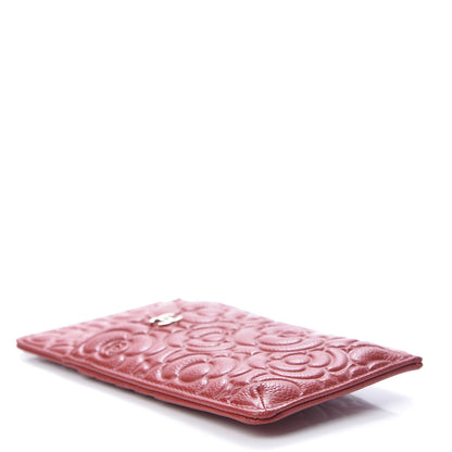 Chanel Caviar Camellia Embossed Classic Flat Wallet Pouch Red 4 of 8