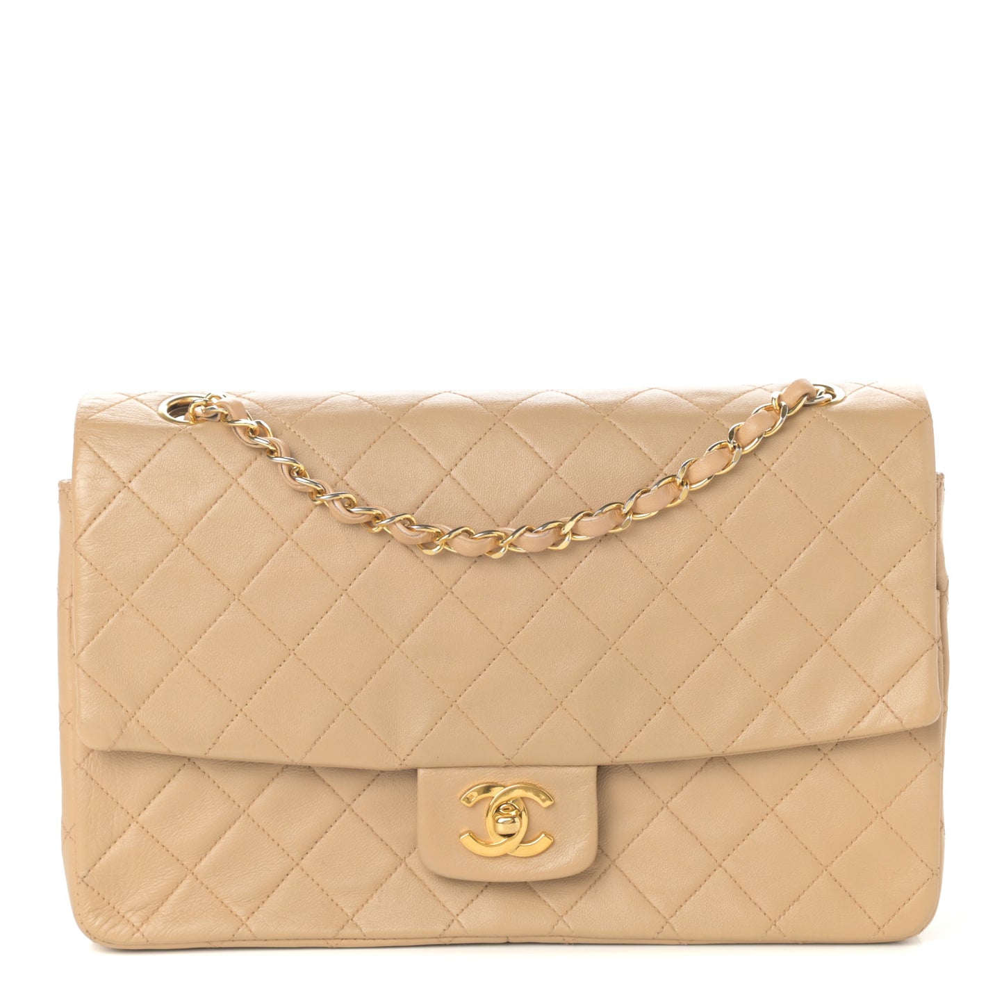 Lambskin Quilted Medium Single Flap Beige