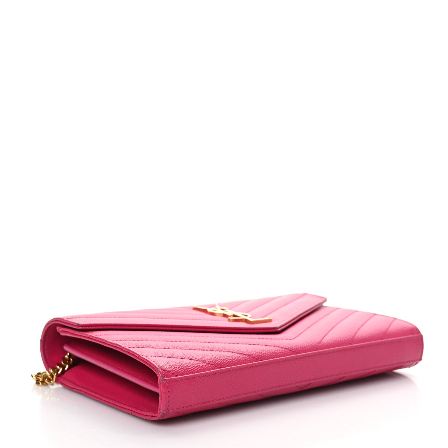 Saint Laurent Grain De Poudre Matelasse Chevron Monogram Chain Wallet Lipstick Fuchsia 5 of 10