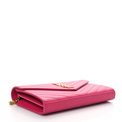 Saint Laurent Grain De Poudre Matelasse Chevron Monogram Chain Wallet Lipstick Fuchsia 5 of 10
