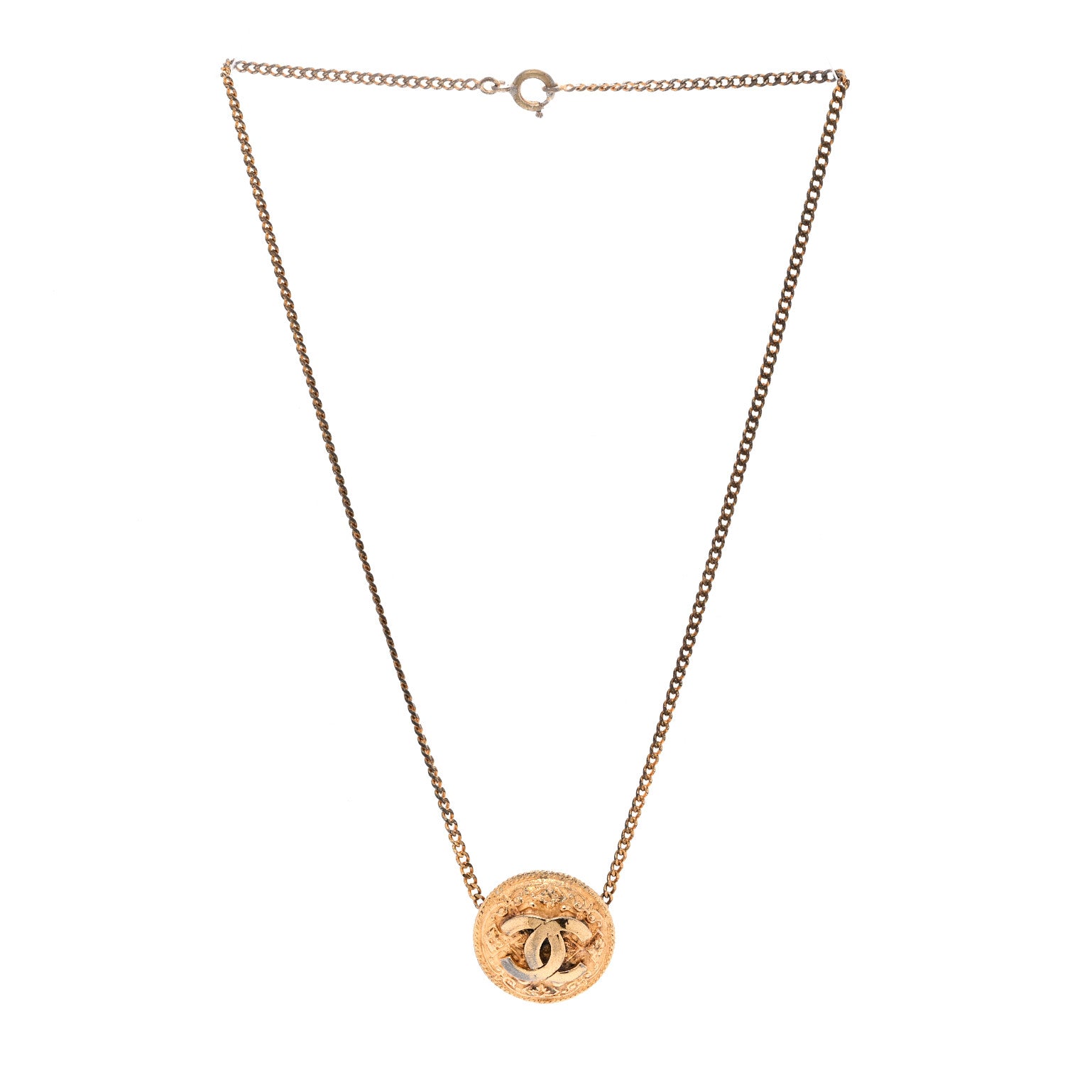 Chanel Metal CC Round Pendant Necklace Gold 3 of 6