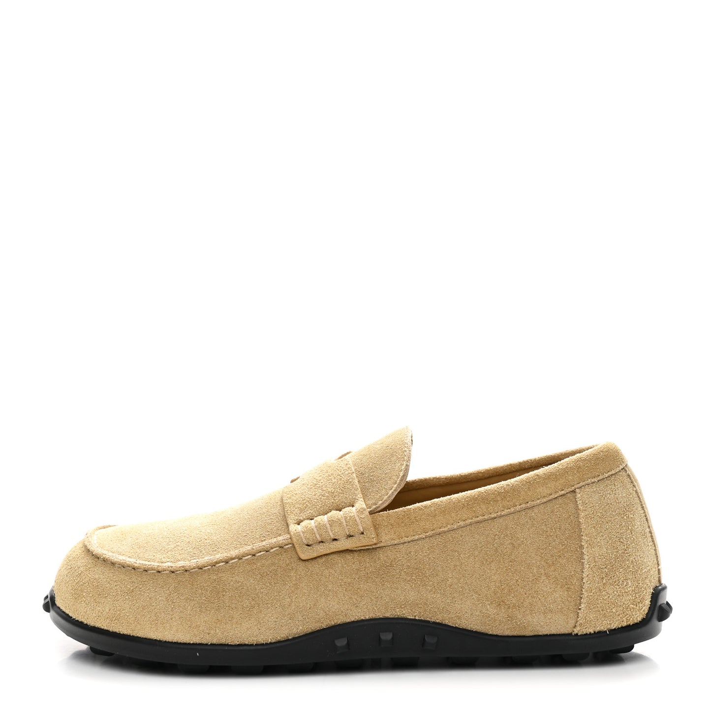 Suede Calfskin Womens Lazy Loafers 37.5 Beige Sable