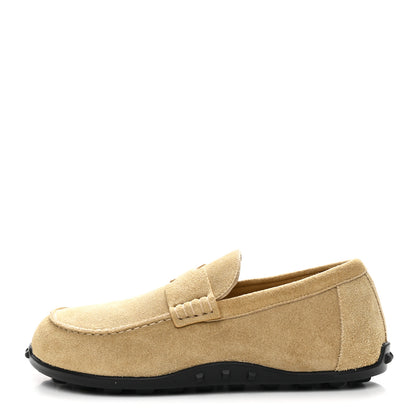Hermes Suede Calfskin Womens Lazy Loafers 37.5 Beige Sable 1 of 11