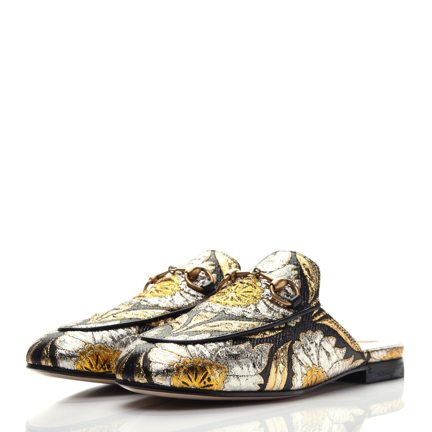 Jacquard Floral Womens Princetown Slippers 35 Oro Black