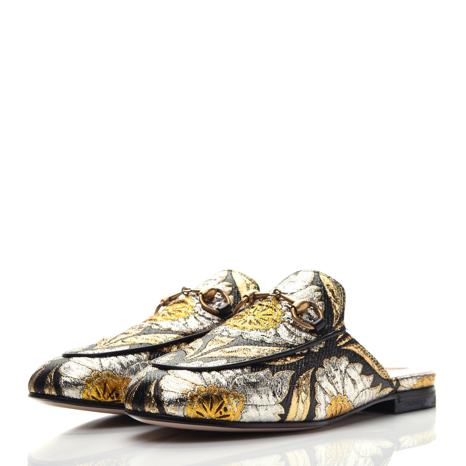 Gucci Jacquard Floral Womens Princetown Slippers 35 Oro Black 3 of 8