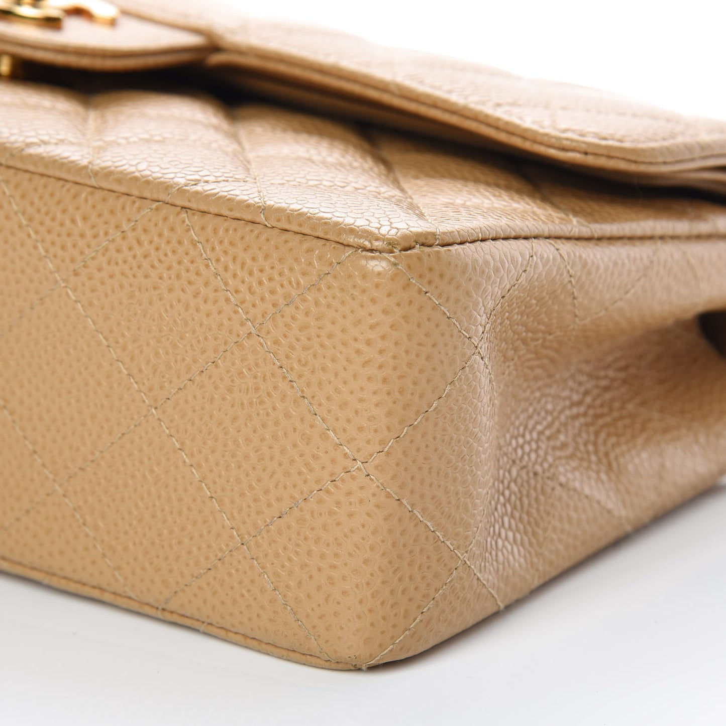 Caviar Quilted Small Double Flap Beige